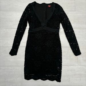 GUESS Bodycon V Neck Lace Dress Cocktail LBD Long Sleeve Mini Small Party Lined